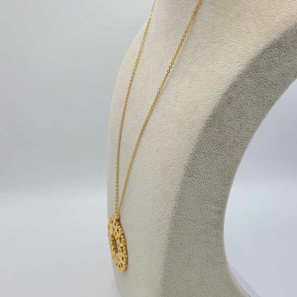 J Crew Gold Tone Medallion Long Pendant Necklace NWOT! - Picture 5 of 7